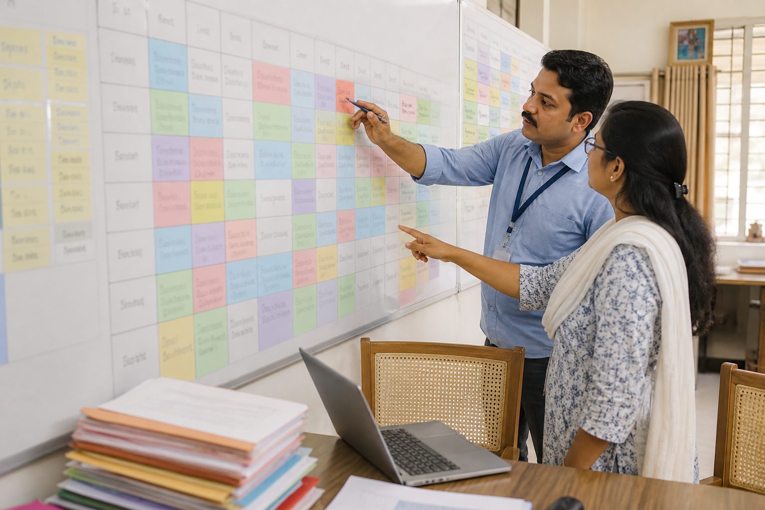 Teachers planning a weekly school timetable