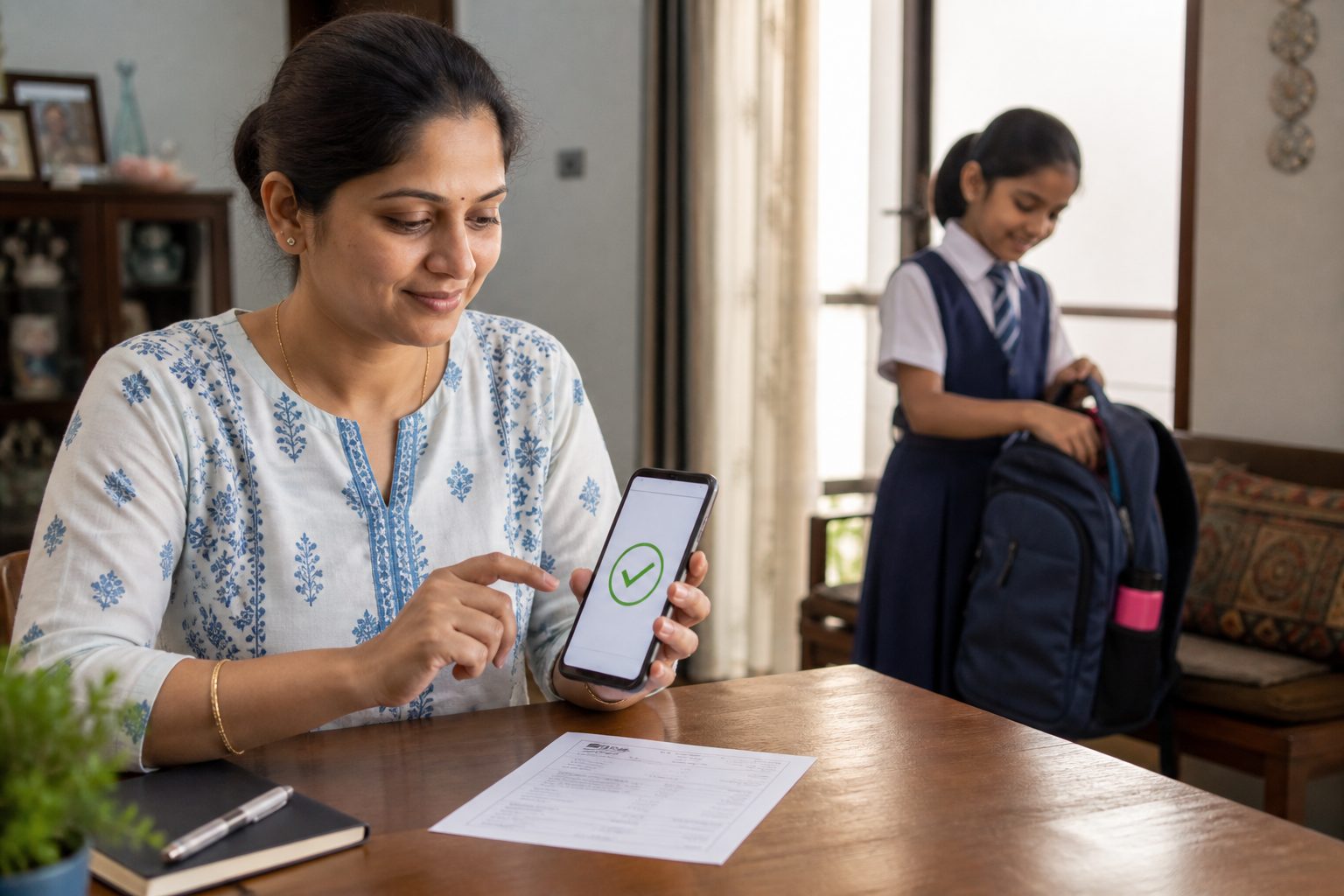 Parent paying school fees on a phone